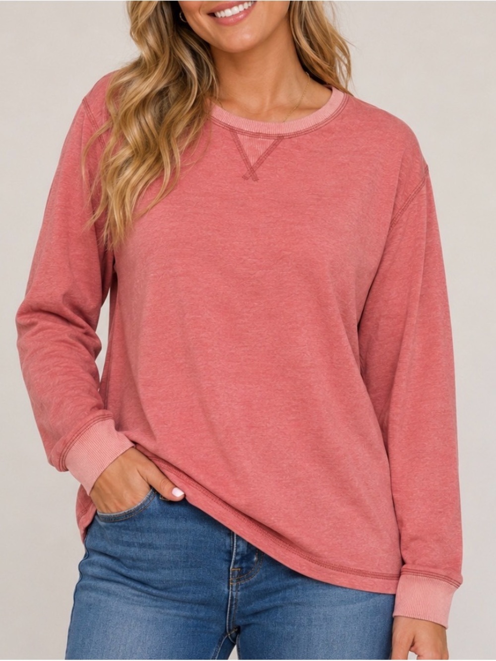 NEW Arizona Heathered Coral Long Sleeve Pullover lightweight SZ XXL top